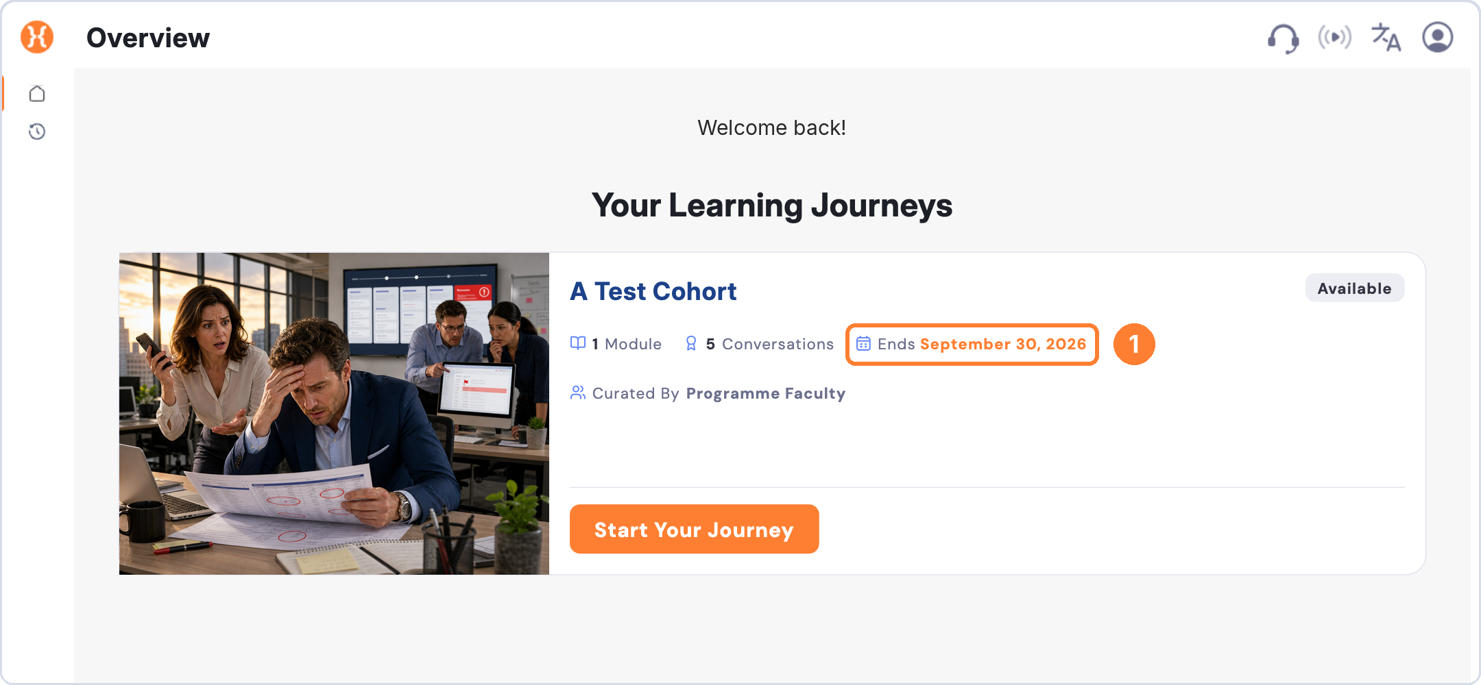Cohort end date on the cohort card on the Home page