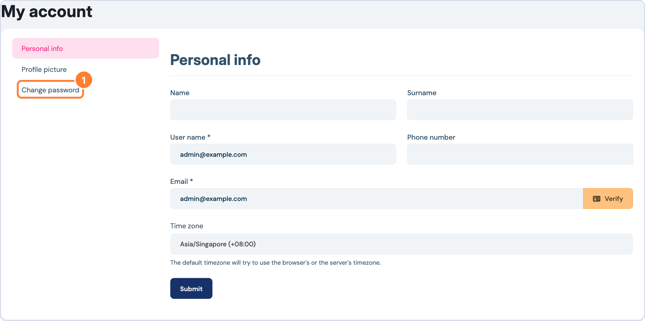 Change password option in My account