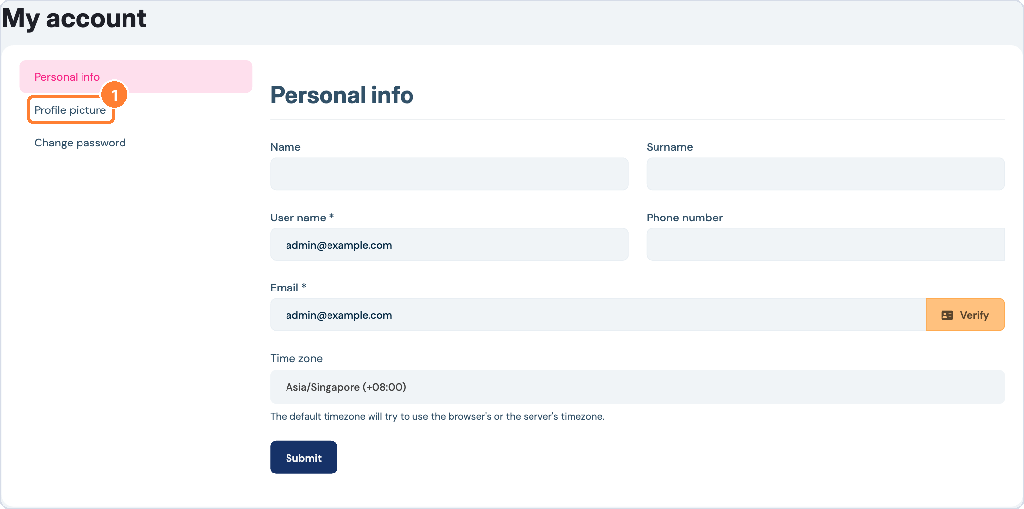 Profile picture option in My account